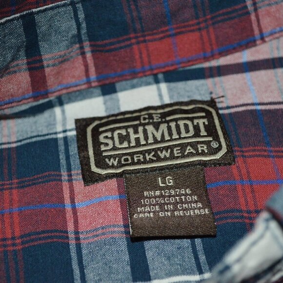 C E Schmidt Red White & Blue Plaid Shirt Large - Picture 3 of 3
